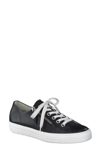 Paul Green Lacy Zip Leather Sneaker In Black Leather