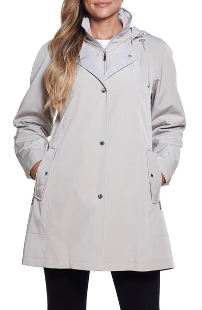 Gallery A-line Water Resistant Raincoat With Bib & Removable Hood In Rattan