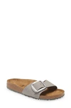 Birkenstock Madrid Big Buckle Nubuck Slide Sandals In Dove Grey Nubuck/brushed Silver