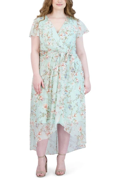 Julia Jordan Flutter Sleeve High-low Maxi Dress In Mint Multi