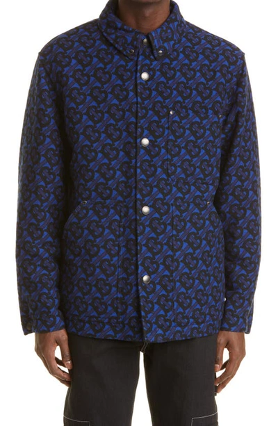 Burberry Hexwood Tb Print Virgin Wool Shirt Jacket In Deep Royal Blue