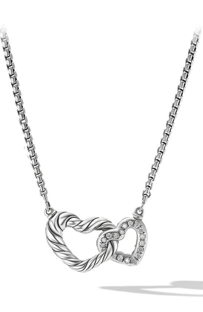 David Yurman Double Heart Pendant Necklace In Silver