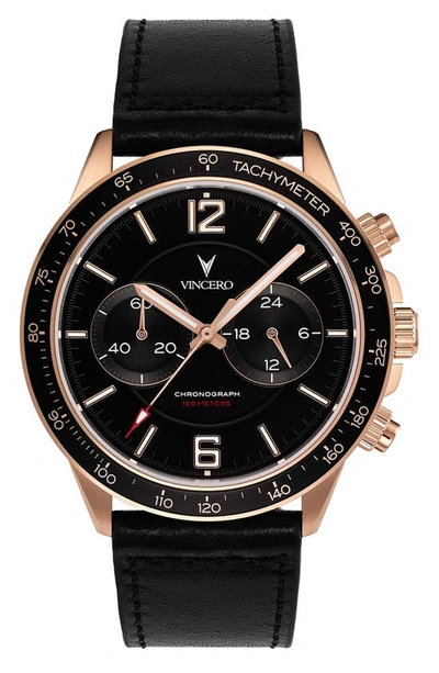 Vincero Apex Chronograph Leather Strap Watch, 42mm In Rose Gold / Black