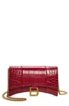 Balenciaga Hourglass Leather Wallet On A Chain In Raspberry