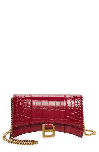 Balenciaga Hourglass Leather Wallet On A Chain In Raspberry