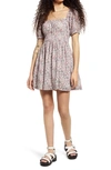 Bp. Shirred Puff Sleeve Cotton Prairie Dress In Ivory Seventies Flatfloral