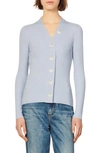 Sandro Ribbed Cardigan In Blue Sky