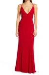 Jump Apparel Ruched Lace-up Jersey Column Gown In Red