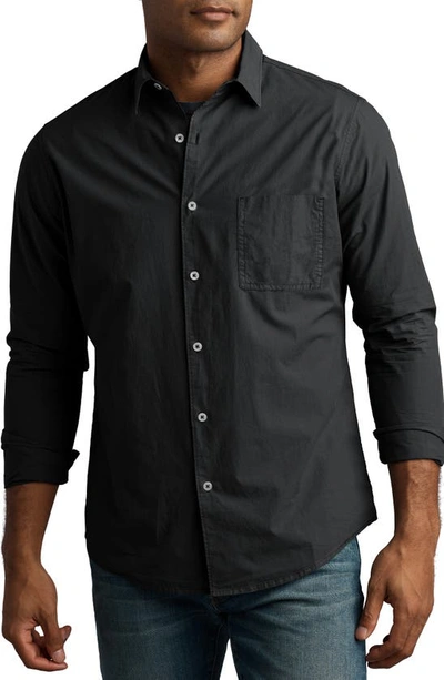 Rowan Everett Cotton Poplin Button-up Shirt In Washed Black