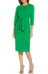 Adrianna Papell Tie Waist Crepe Sheath Dress In Vivid Green
