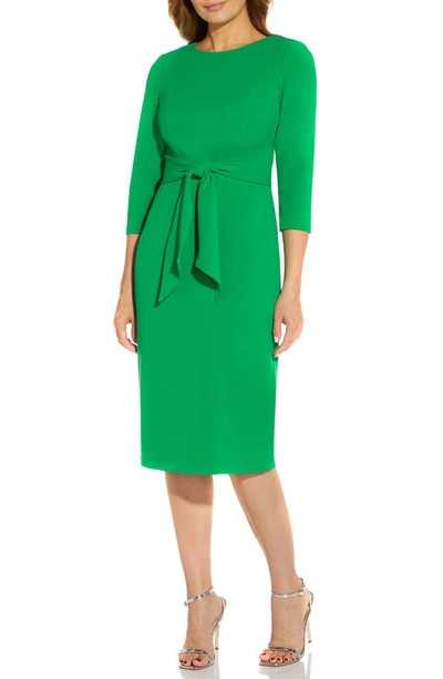 Adrianna Papell Tie Waist Crepe Sheath Dress In Vivid Green