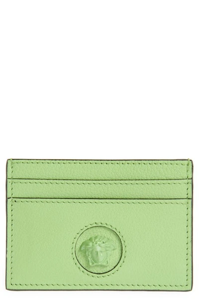 Versace Medusa Leather Card Case In Neon Green
