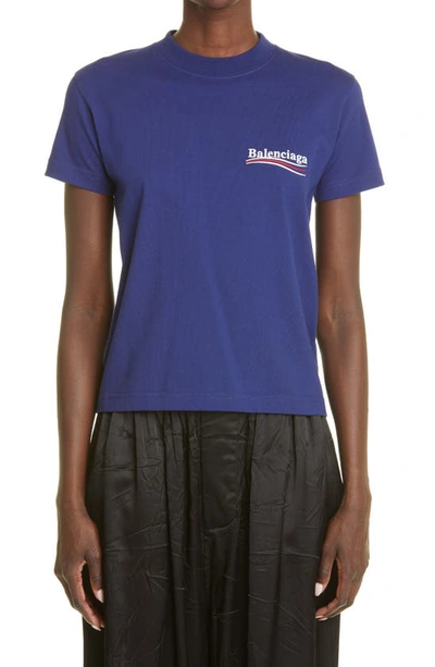 Balenciaga Campaign Logo-embroidered Cotton-jersey T-shirt In Pacific Blue/ White