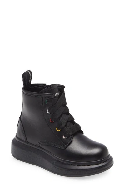 Alexander Mcqueen Kids' Leather Lace-up Ankle Boots In Black