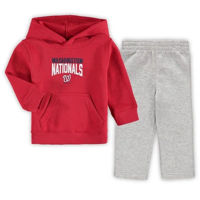 Outerstuff Kids' Toddler Red/heathered Grey Washington Nationals Fan Flare Fleece Hoodie And Trousers Set