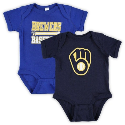 Soft As A Grape Baby Boys And Girls  Navy, Royal Milwaukee Brewers 2-piece Body Suit In Navy,royal