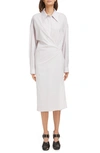 Lemaire Twisted Long Sleeve Cotton Poplin Midi Shirtdress In Lilac Ice