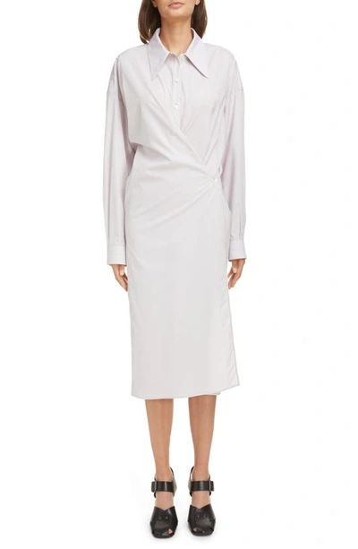 Lemaire Twisted Long Sleeve Cotton Poplin Midi Shirtdress In Lilac Ice