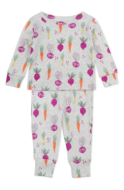Oliver & Rain Babies' Vegetable Print Fitted Two-piece Organic Cotton Pajamas In Oatmeal Heather
