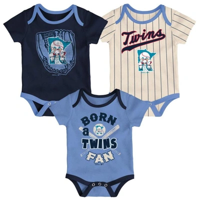 Outerstuff Babies' Unisex Infant Navy And Light Blue And Cream Minnesota Twins Future 1 3-pack Bodysuit Set In Navy,light Blue,cream