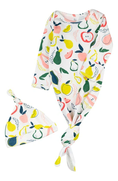 Oliver & Rain Babies' Fruit Print Organic Cotton Knotted Gown & Hat Set In Lime Print