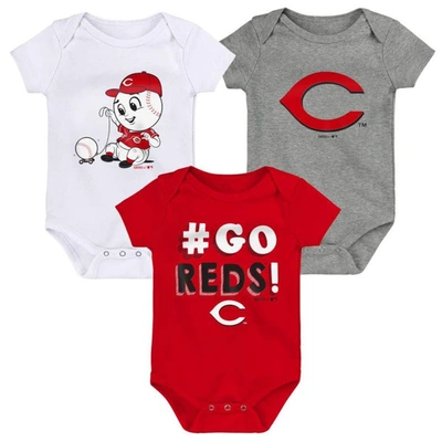Outerstuff Babies' Infant Boys And Girls Red, White And Gray Cincinnati Reds Born To Win 3-pack Bodysuit Set