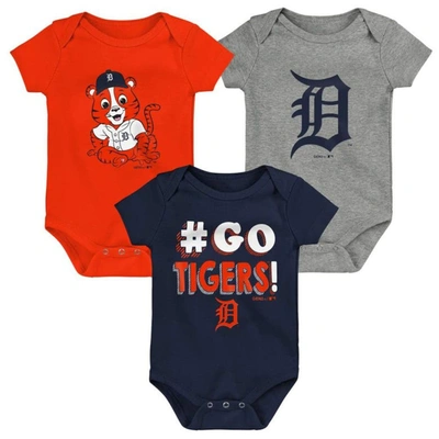 Outerstuff Babies' Infant Boys And Girls Navy, Orange And Gray Detroit Tigers Born To Win 3-pack Bodysuit Set In Navy,orange,gray