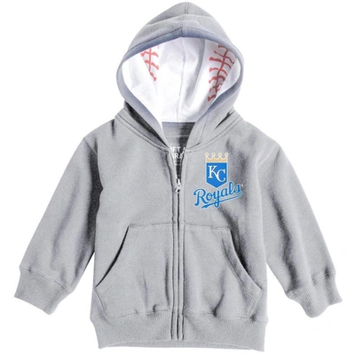 Soft As A Grape Kids' Toddler  Heathered Grey Kansas City Royals Baseball Print Full-zip Hoodie In Heather Grey