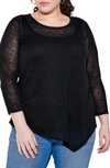 Nic + Zoe Featherweight Angled Hem Linen Blend Sweater In Black Onyx