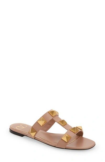 Valentino Roman Stud Slide Sandal In Rose Cannelle