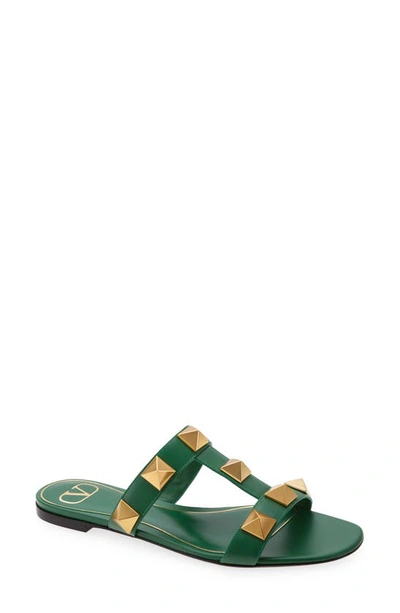 Valentino Roman Stud Slide Sandal In Brilliant Green