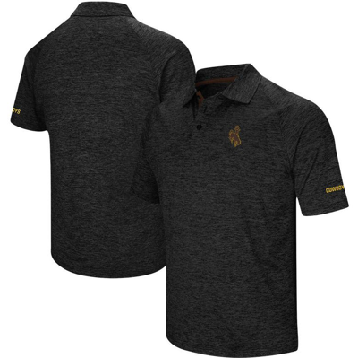 Colosseum Heathered Black Wyoming Cowboys Primary Logo Down Swing Raglan Polo