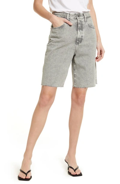 Ag Kerah Relaxed Raw Hem Denim Bermuda Shorts In Chalkboard