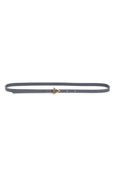 Bottega Veneta Triangle Buckle Skinny Leather Belt In Thunder Gold