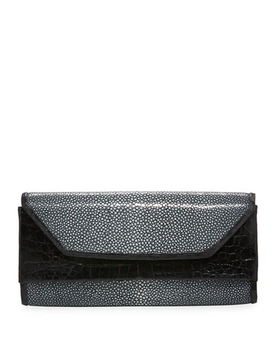 Nancy Gonzalez Crocodile Stingray Clutch Bag In Black