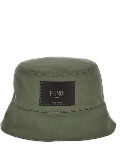Fendi Logo-patch Detail Bucket Hat In Green
