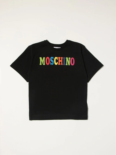 Moschino Kid Kids' T-shirt With Multicolor Logo Print In Black