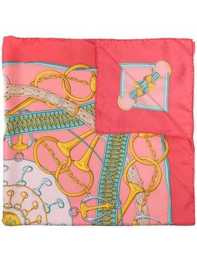 Pre-owned Gucci 2010s Horsebit-print Silk Scarf In Pink