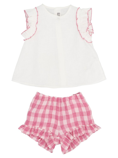 Il Gufo Babies' Top And Shorts Set In Latte-rosa