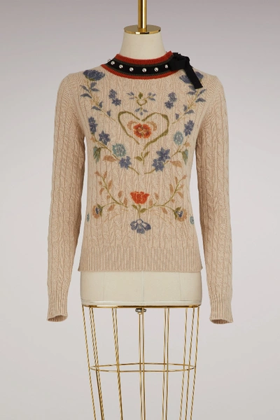 Red Valentino Printed Wool & Angora Blend Sweater In Beige