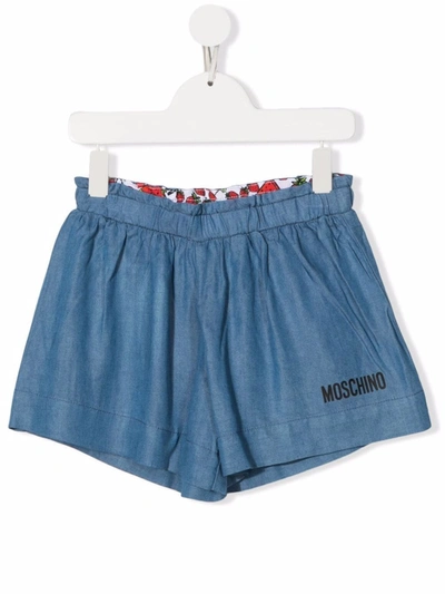 Moschino Kids' Logo-print Flared Shorts In Blue