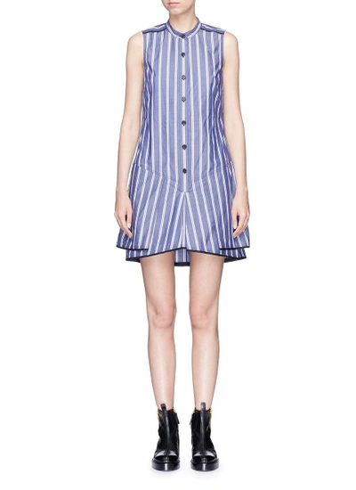 Proenza Schouler Skirt Overlay Stripe Flared Dress In White Blue Stripe