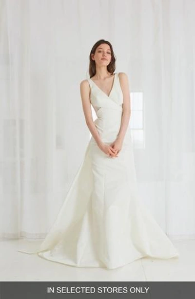 Amsale Cooper Fit & Flare Gown With Detachable Train In Ivory