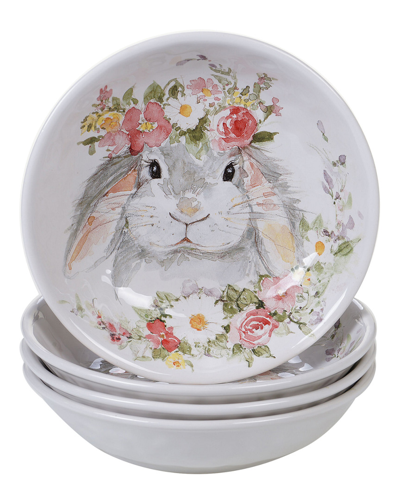 Certified International Sweet Bunny 4-pc. Soup Bowl In White,gray,pink,green,yellow