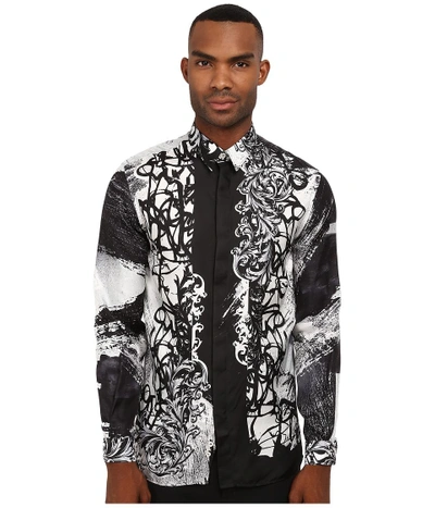 Versace Collection Baroque Graffiti Silk Shirt (black) Men's Long