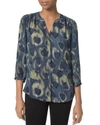 Nydj Notched-neck Printed Blouse In Fall Passage Navy