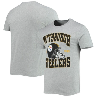 Junk Food Men's Heathered Grey Pittsburgh Steelers Helmet T-shirt