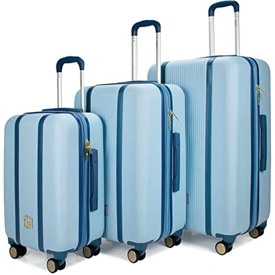 Badgley Mischka Mia Expandable Retro Luggage Set, 3 Piece In Light Blue