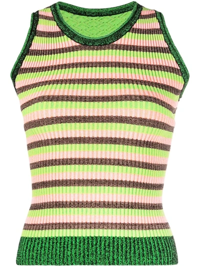 Agr Striped Ribbed-knit And Crochet Tank In Green Multi