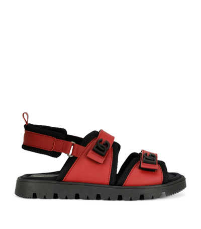 Dolce & Gabbana Kids' Calfskin Sandals With Dg Logo In Red